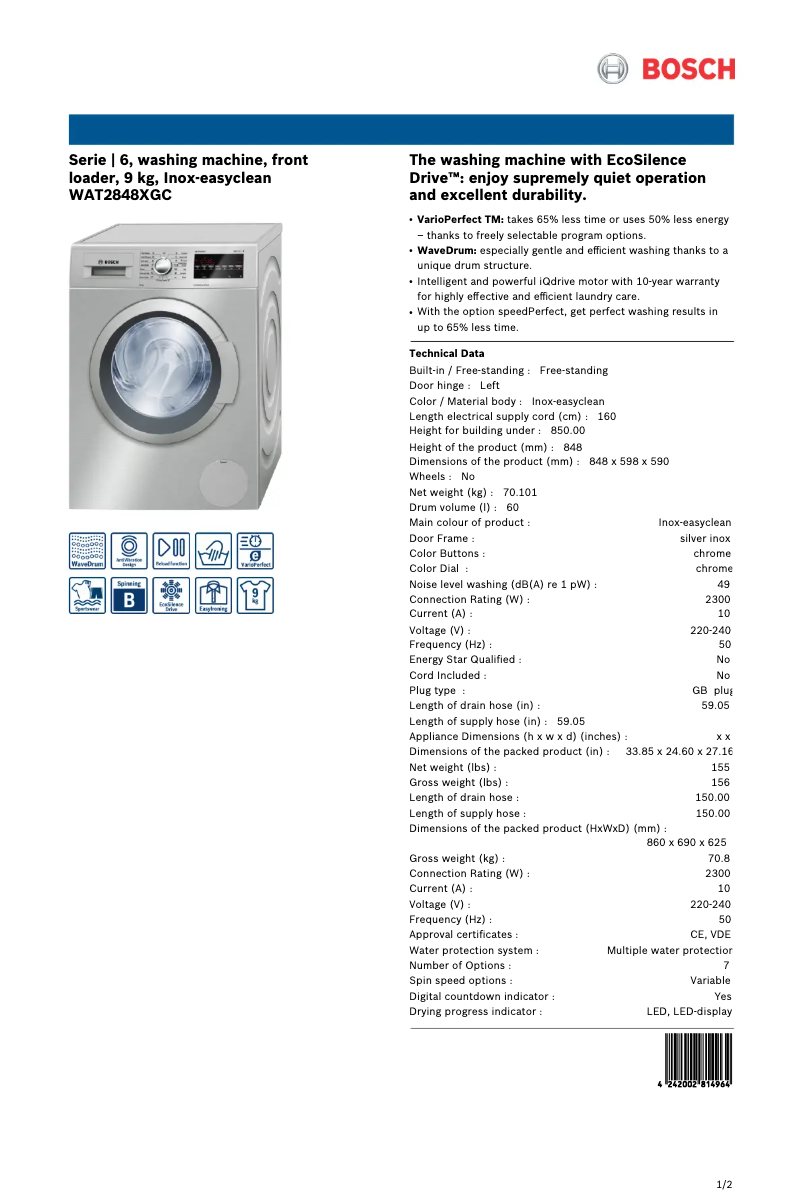 Imagen de la primera página del manual del dispositivo WAT2848XGC