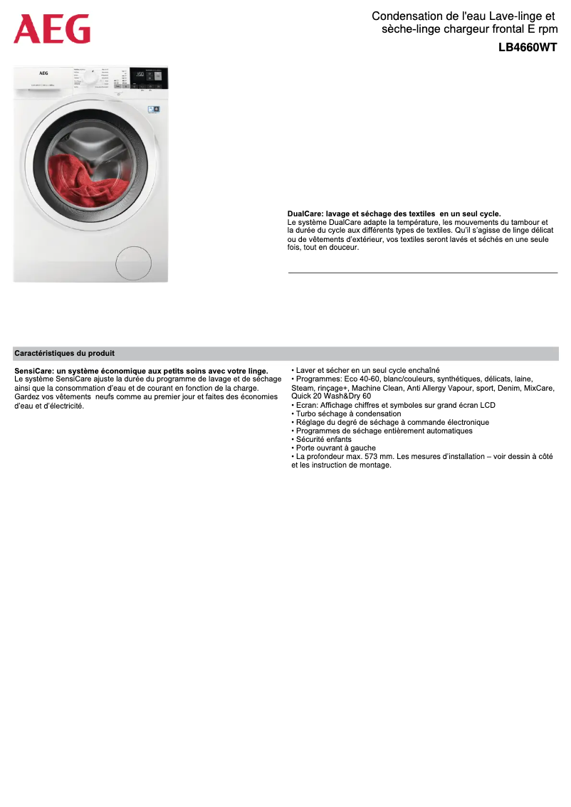 Página 1 del manual Ficha técnica AEG LB4660WT