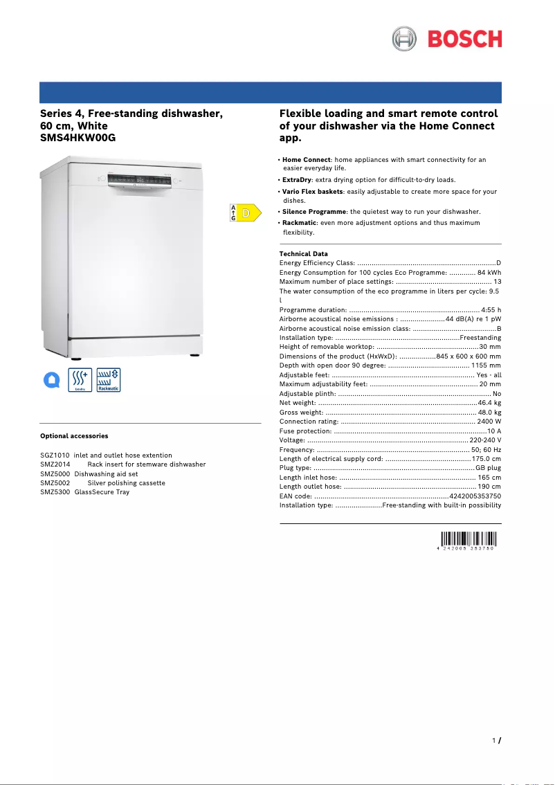 Imagen de la primera página del manual del dispositivo SMS4HKW00G