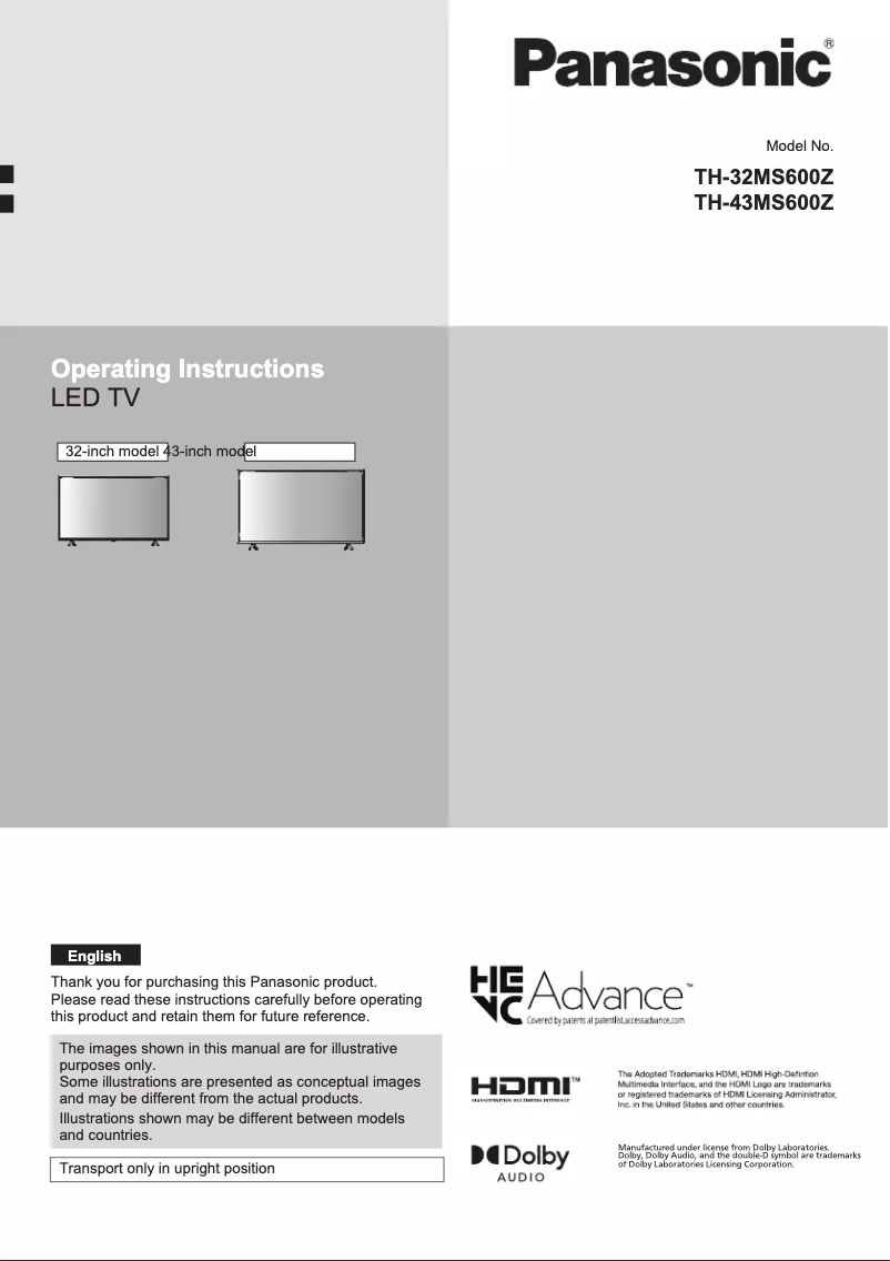 Imagen de la primera página del manual del dispositivo TH-43MS600Z