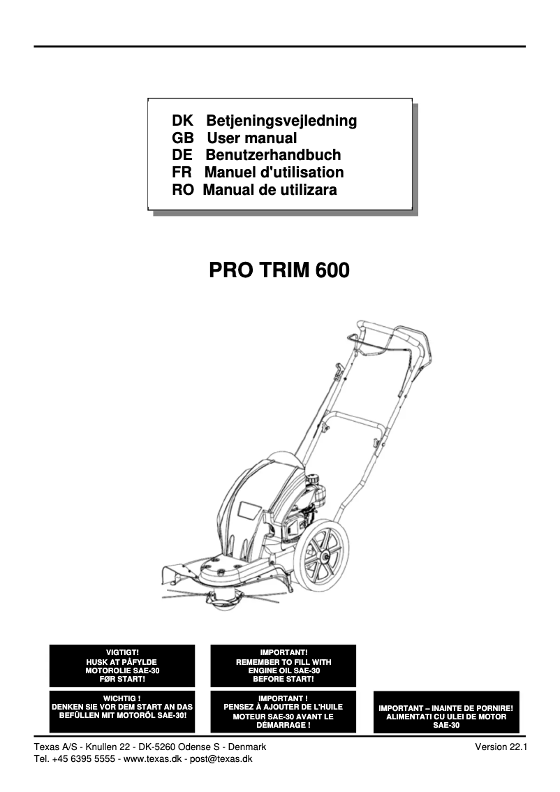 Imagen de la primera página del manual del dispositivo Pro Trim 600