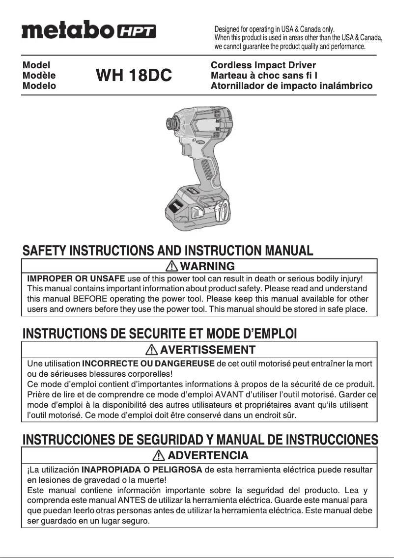 Imagen de la primera página del manual del dispositivo WH18DC