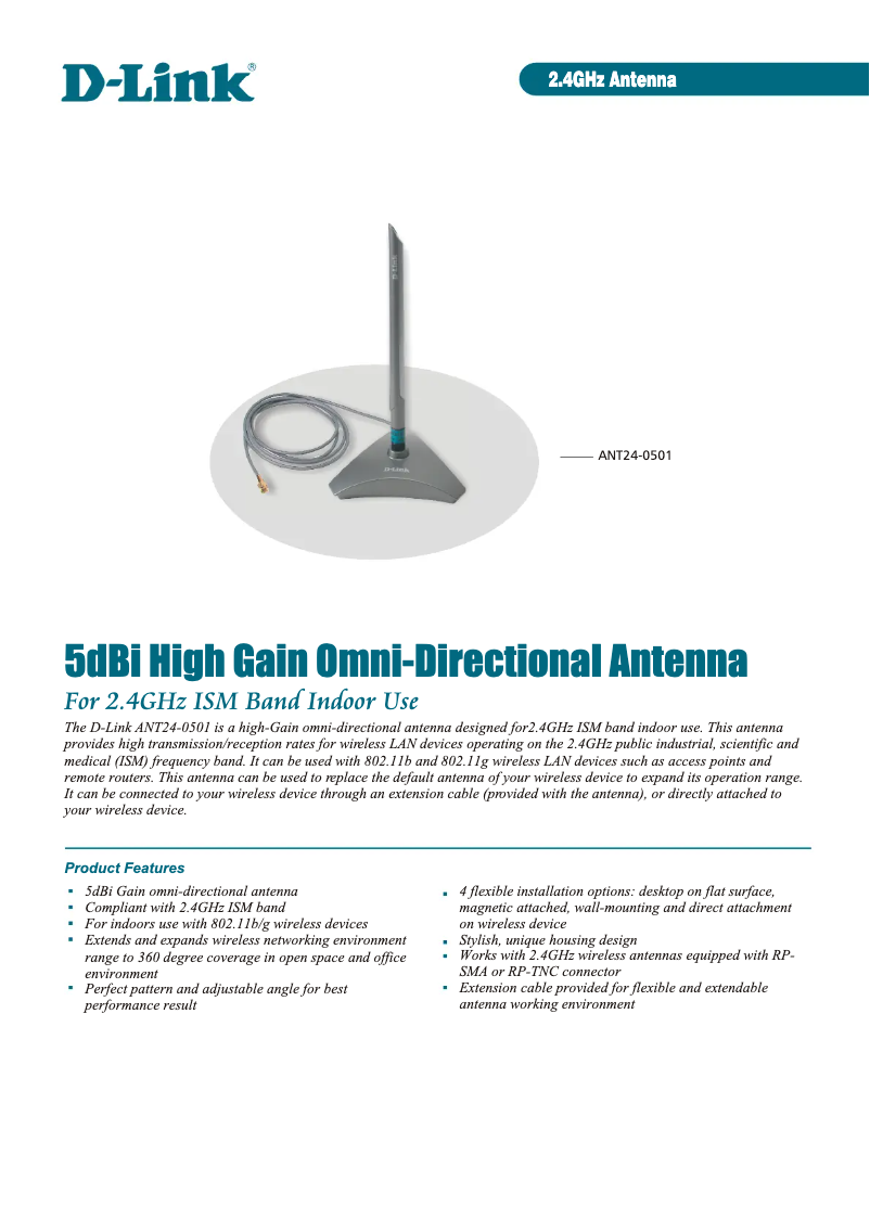 Página 1 del manual Ficha técnica D-Link ANT24-0501
