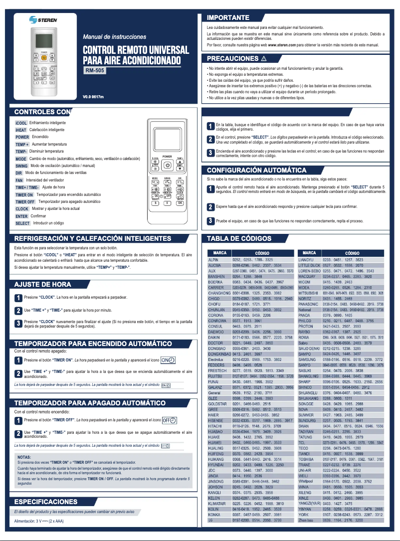 Imagen de la primera página del manual del dispositivo RM-505