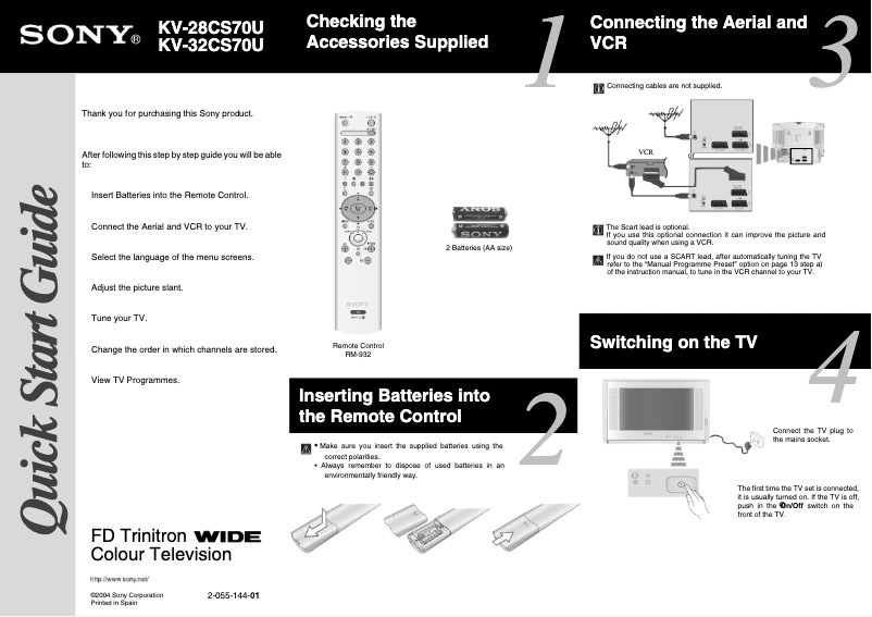 Imagen de la primera página del manual del dispositivo KV-32CS70
