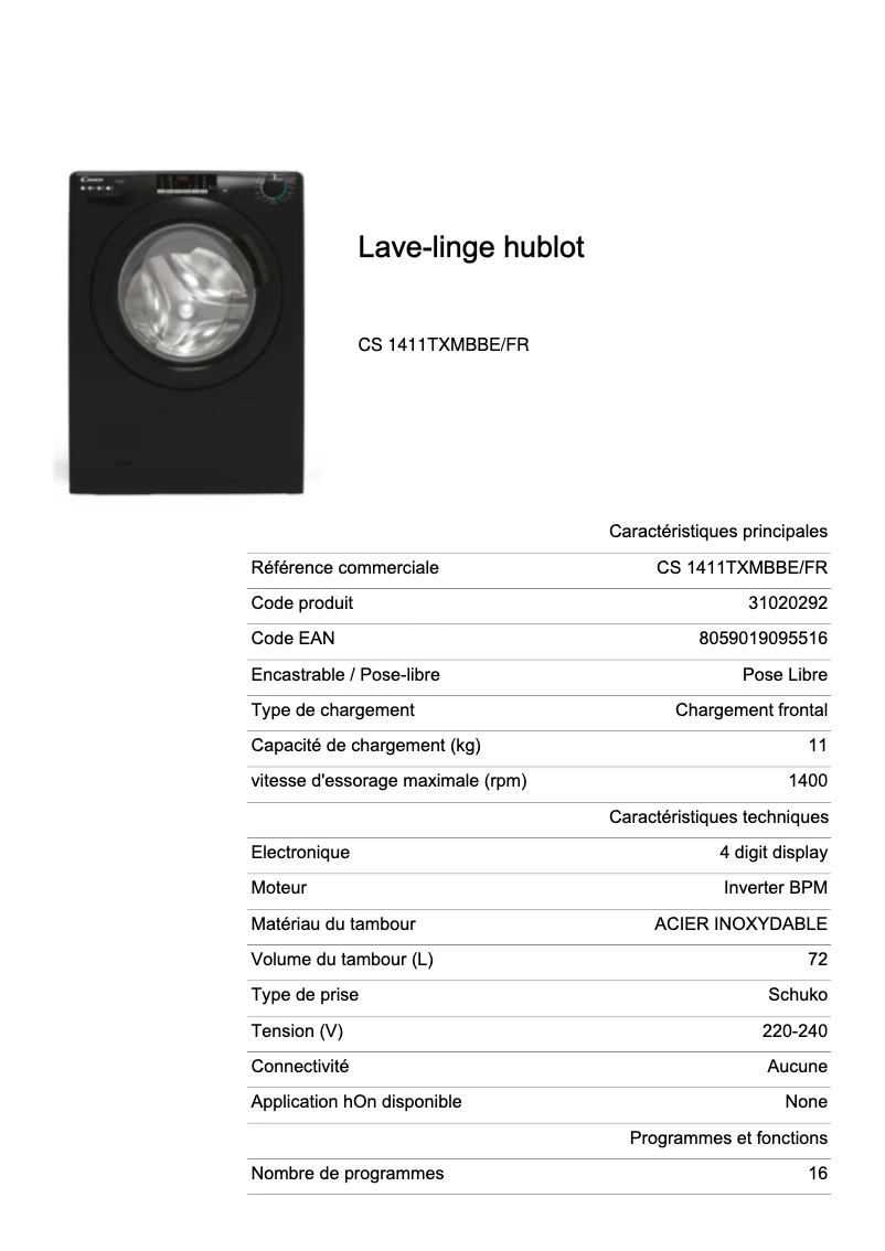 Imagen de la primera página del manual del dispositivo CS 1411TXMBBE/FR