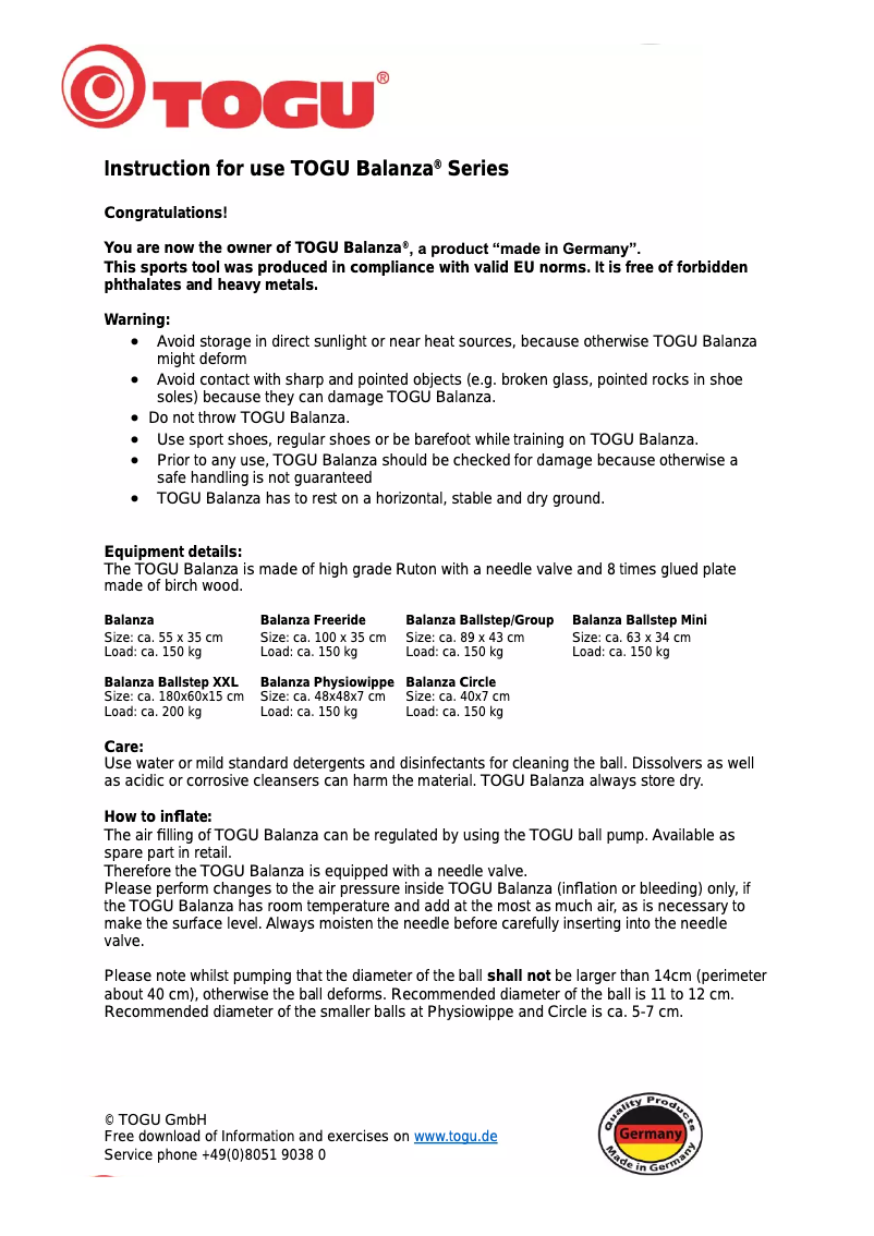 Página nº 1 - Manual de usuario TOGU Balanza Ballstep mini