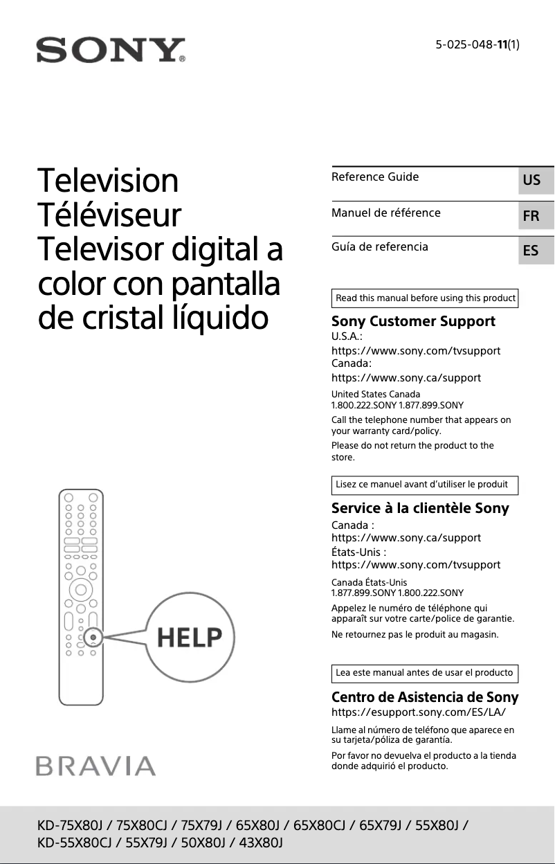 Imagen de la primera página del manual del dispositivo KD-75X80CJ