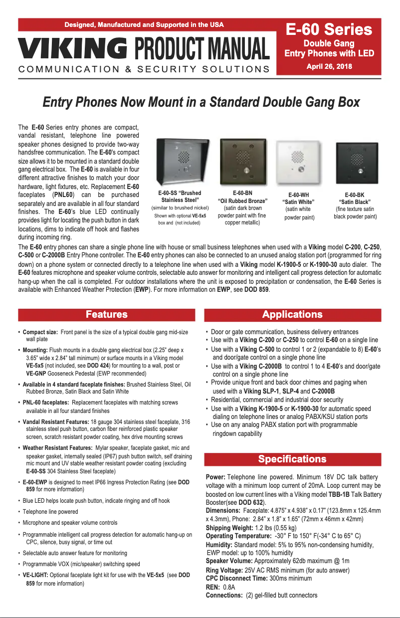 Imagen de la primera página del manual del dispositivo E-60-BK