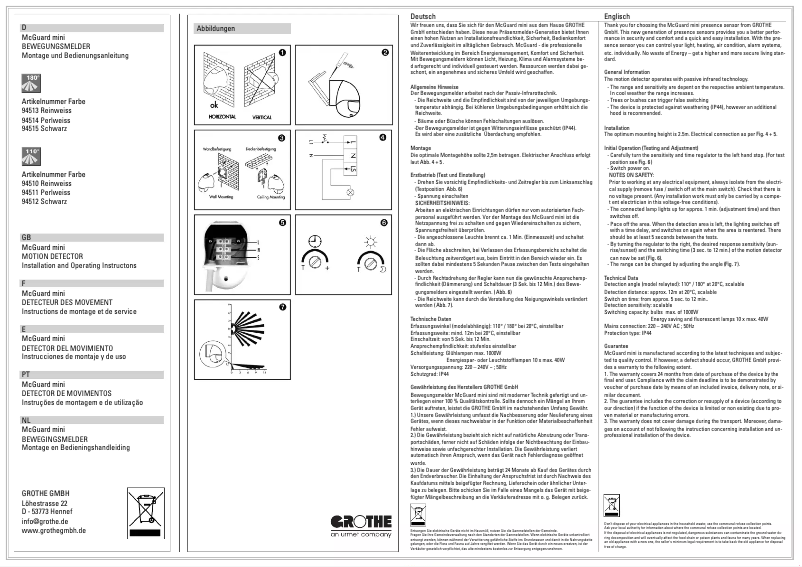 Imagen de la primera página del manual del dispositivo McGuard mini BM180ws