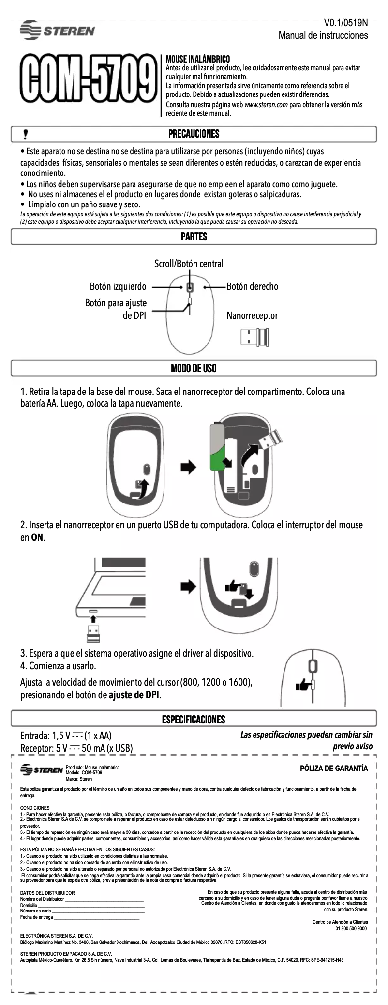 Página 1 del manual Manual de usuario Steren COM-5709