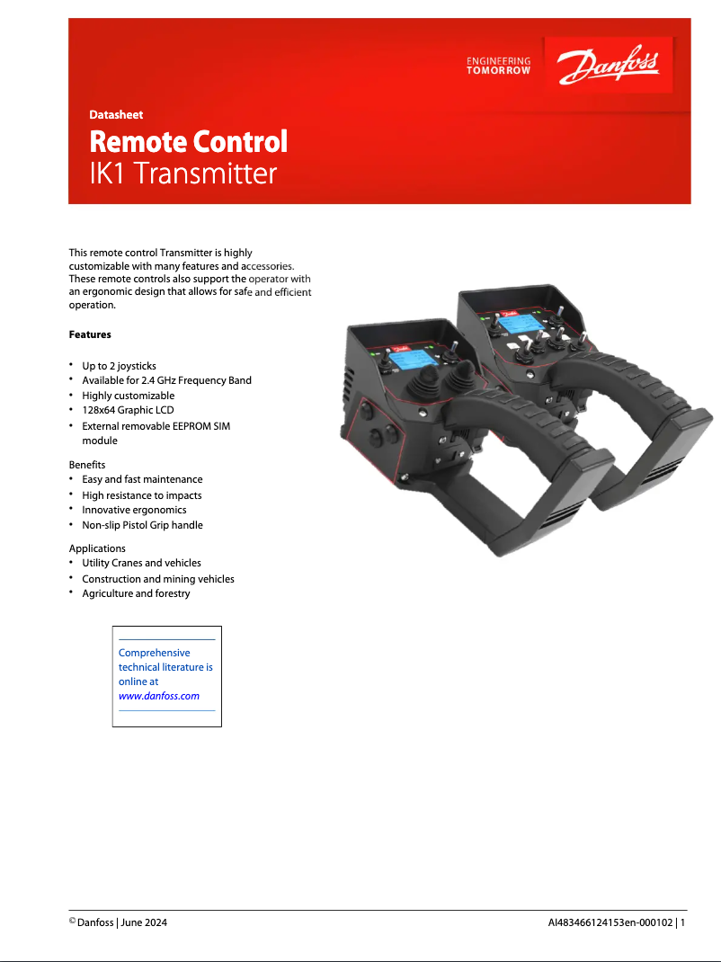 Página 1 del manual Ficha técnica Danfoss IK1