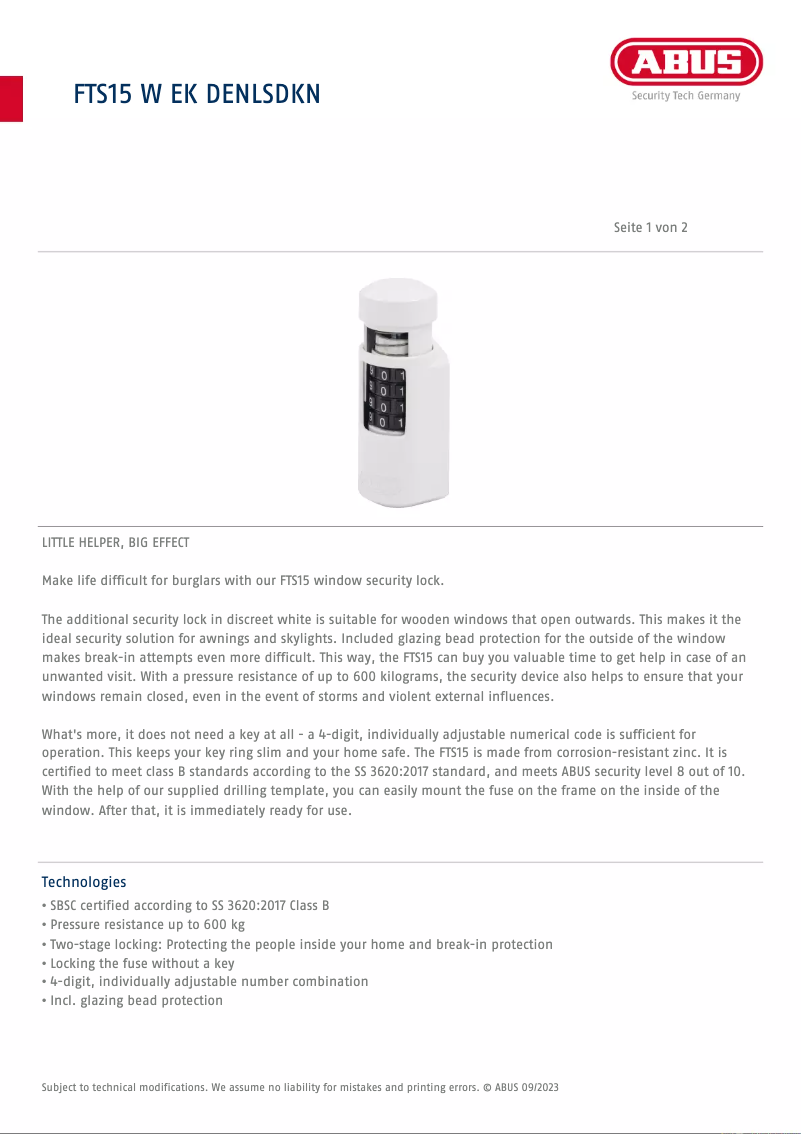 Imagen de la primera página del manual del dispositivo FTS15