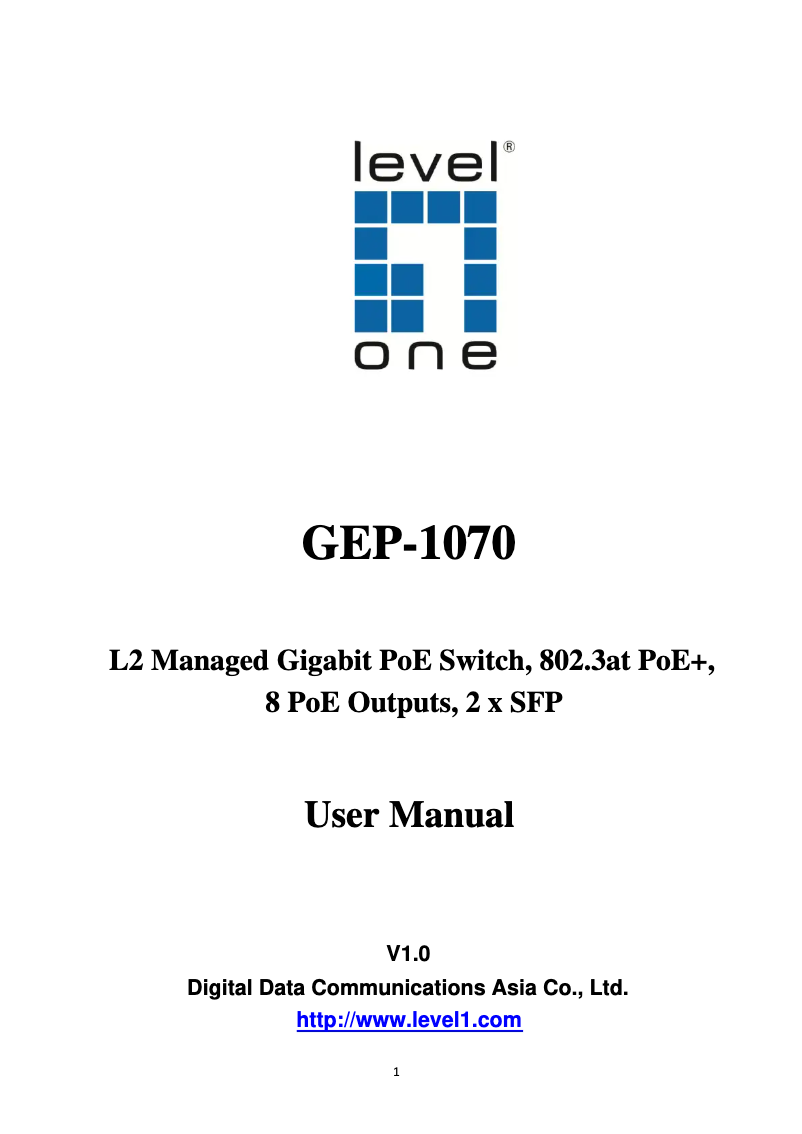 Página 1 del manual Ficha técnica LevelOne GEP-1070