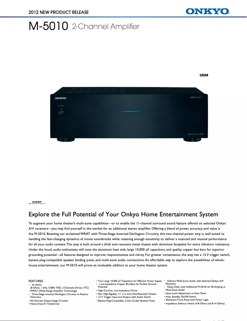 Página 1 del manual Ficha técnica Onkyo M-5010