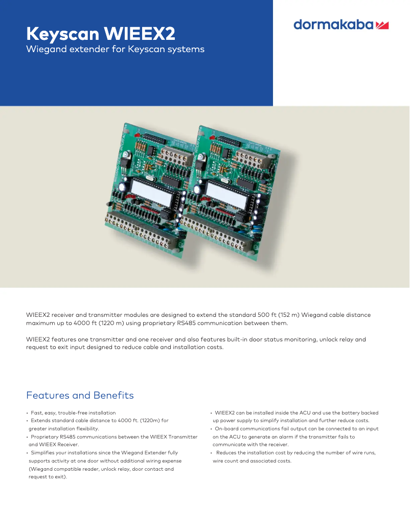 Imagen de la primera página del manual del dispositivo Keyscan WIEEX2