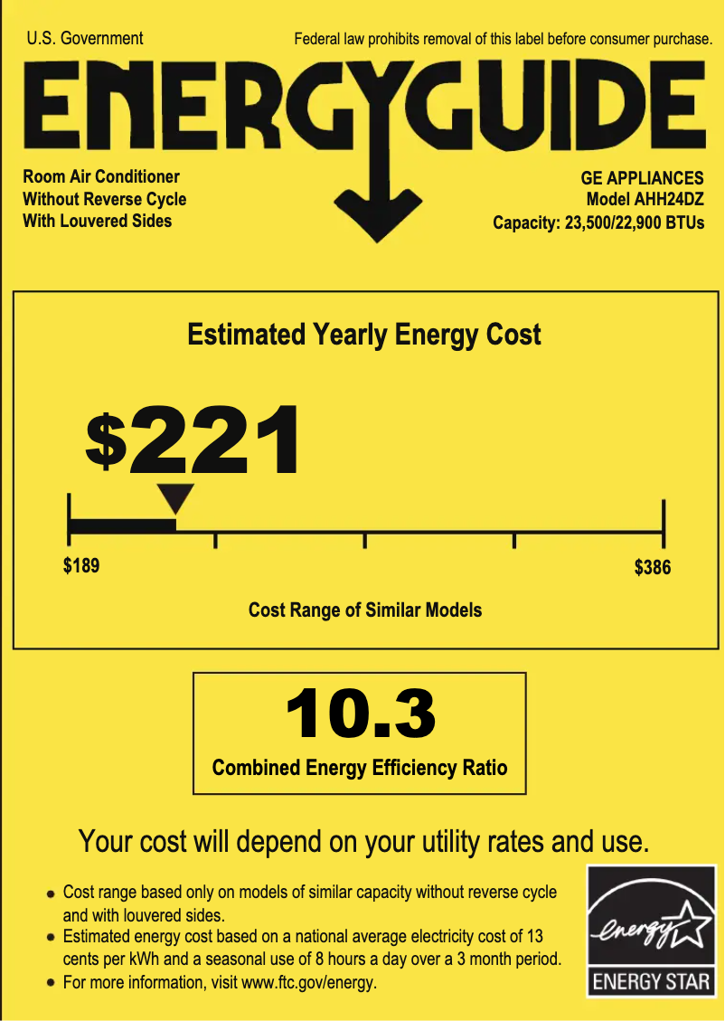 Página 1 del manual Etiqueta energética GE AHH24DZ