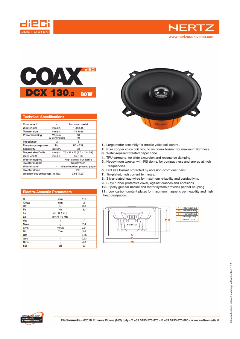 Página nº 1 - Ficha técnica Hertz DCX 130.3