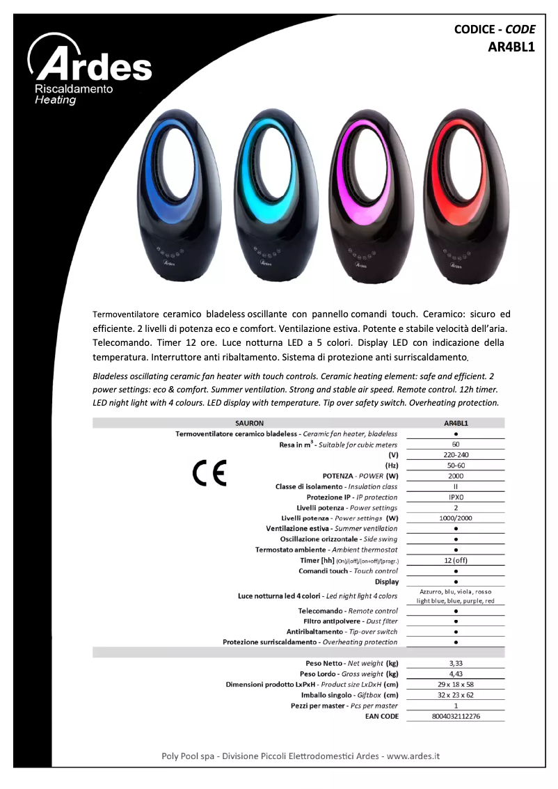 Página nº 1 - Ficha técnica Ardes AR4BL1
