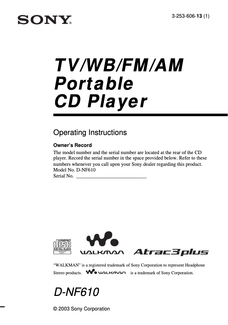 Imagen de la primera página del manual del dispositivo Discman D-NF610