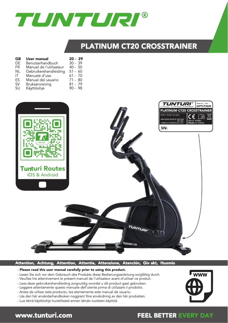 Imagen de la primera página del manual del dispositivo Platinum CT20