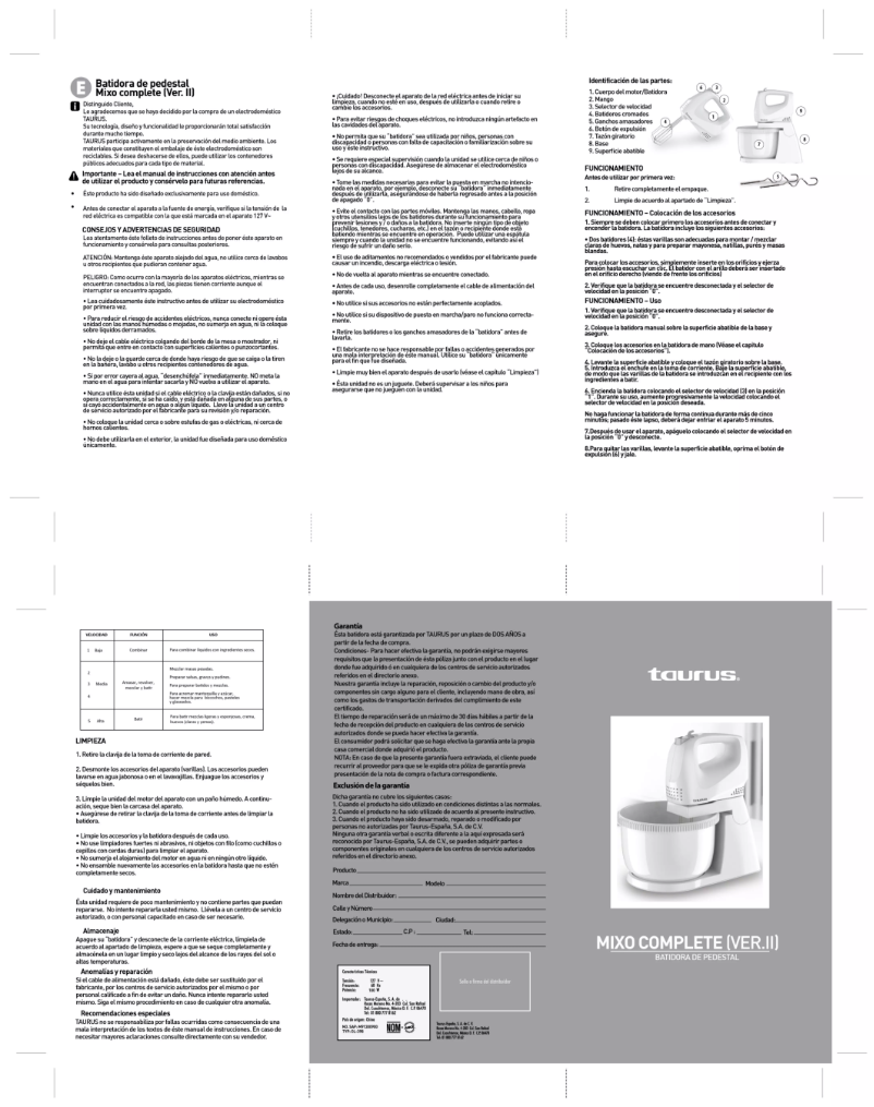Página nº 1 - Manual de usuario Taurus Mixo Complete