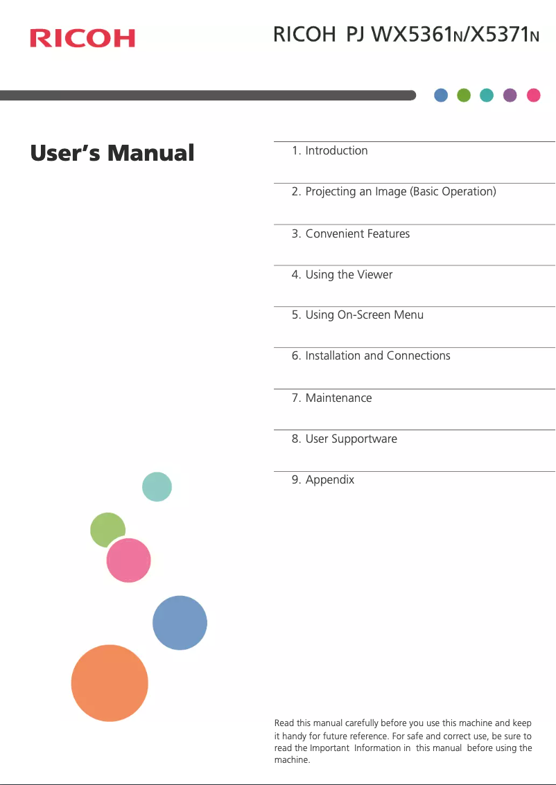 Imagen de la primera página del manual del dispositivo PJ X5371N