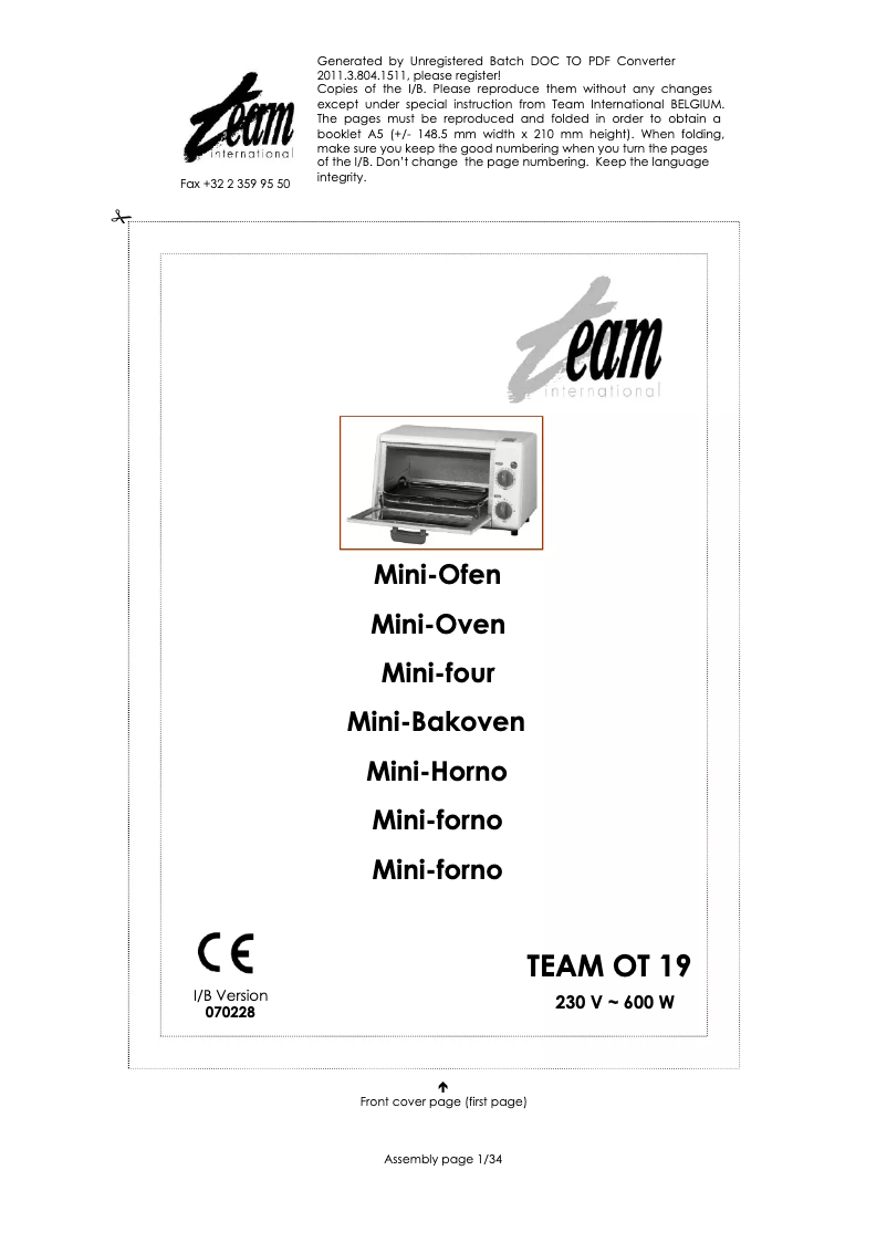 Imagen de la primera página del manual del dispositivo OT 19