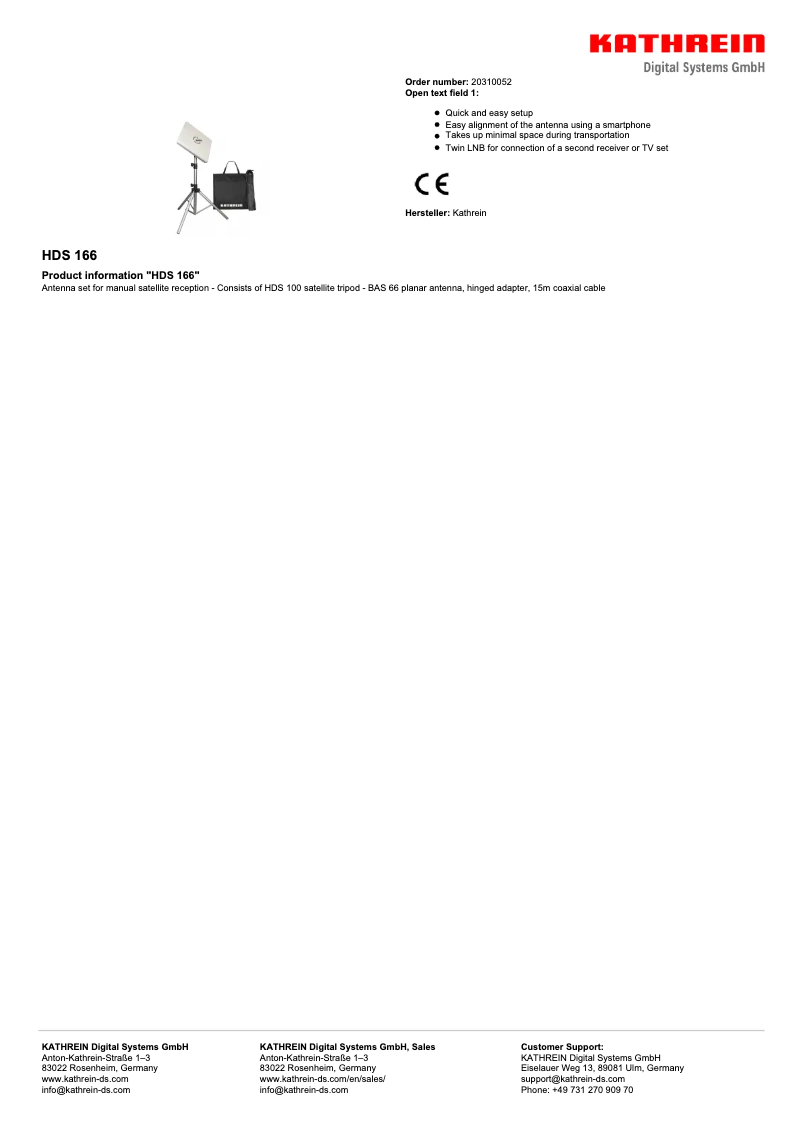 Página 1 del manual Ficha técnica Kathrein HDS 166