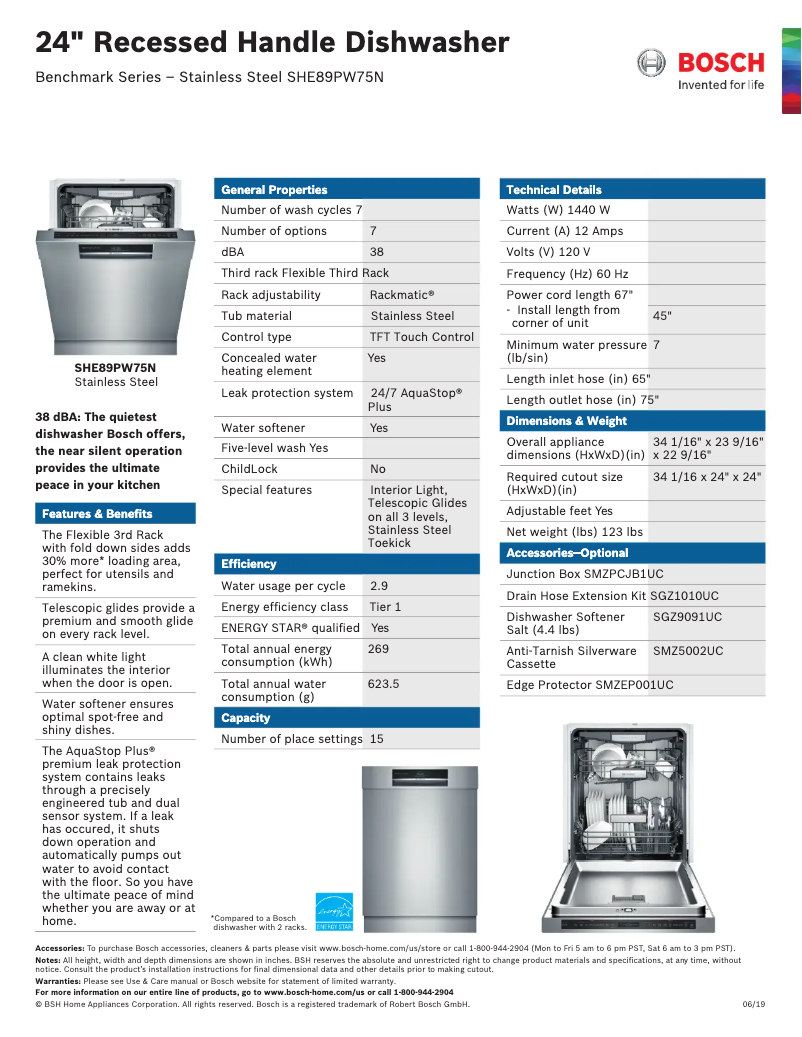 Página nº 1 - Ficha técnica Bosch SHE89PW75N