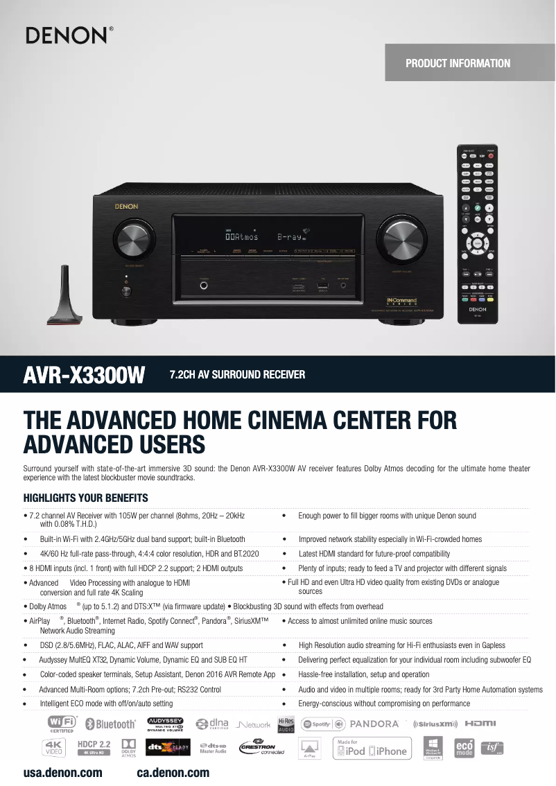 Página 1 del manual Ficha técnica Denon AVR-X3300W