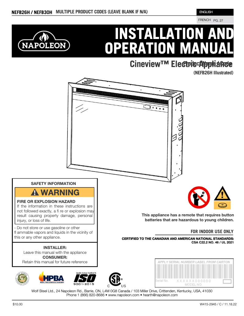 Imagen de la primera página del manual del dispositivo Cineview 26