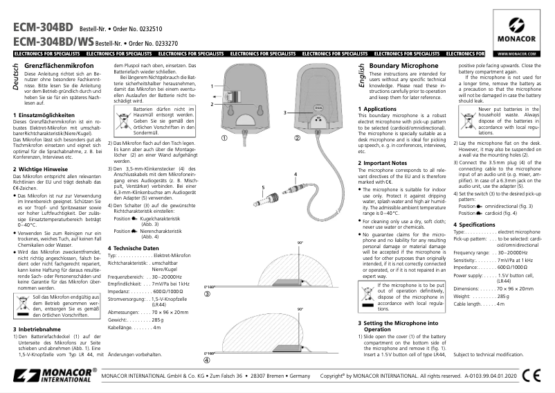 Imagen de la primera página del manual del dispositivo ECM-304BD