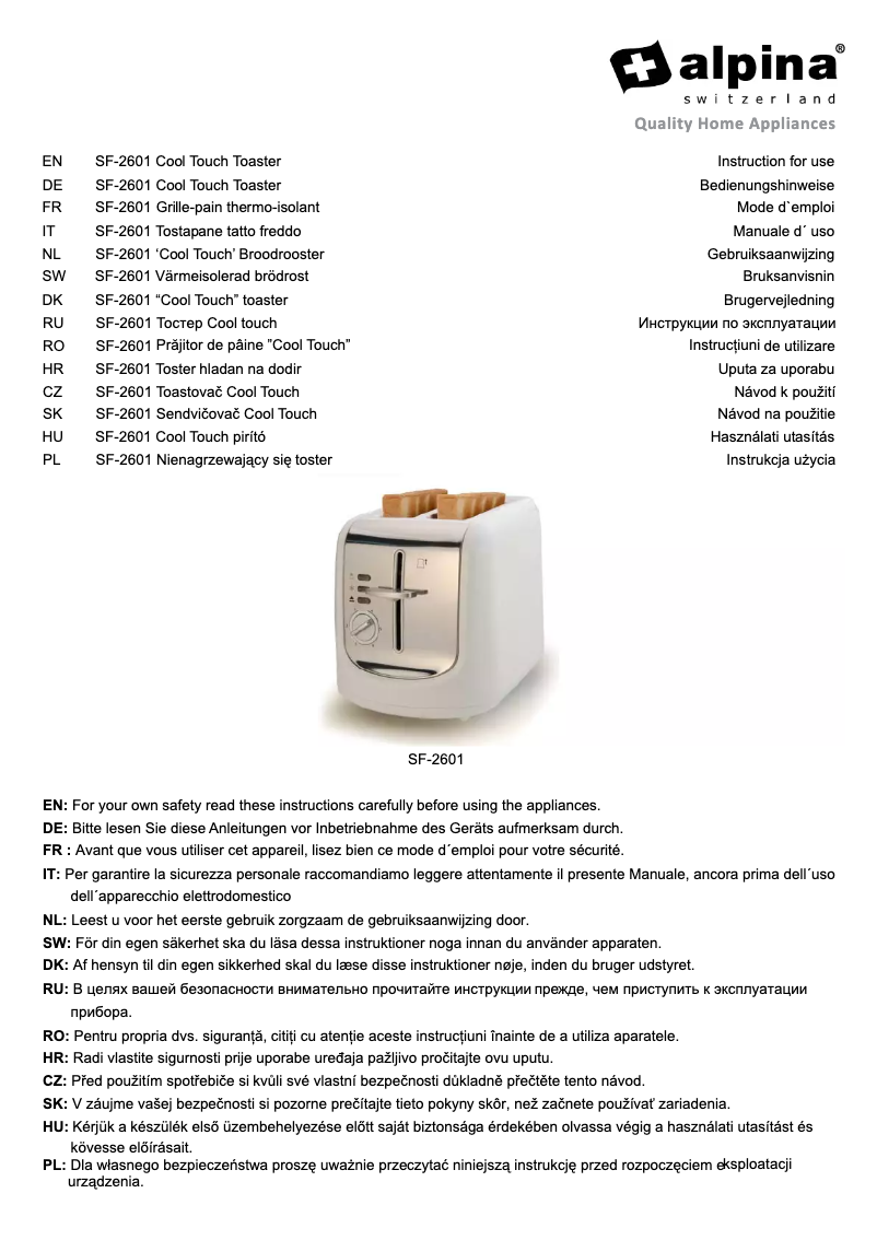 Imagen de la primera página del manual del dispositivo SF 2601