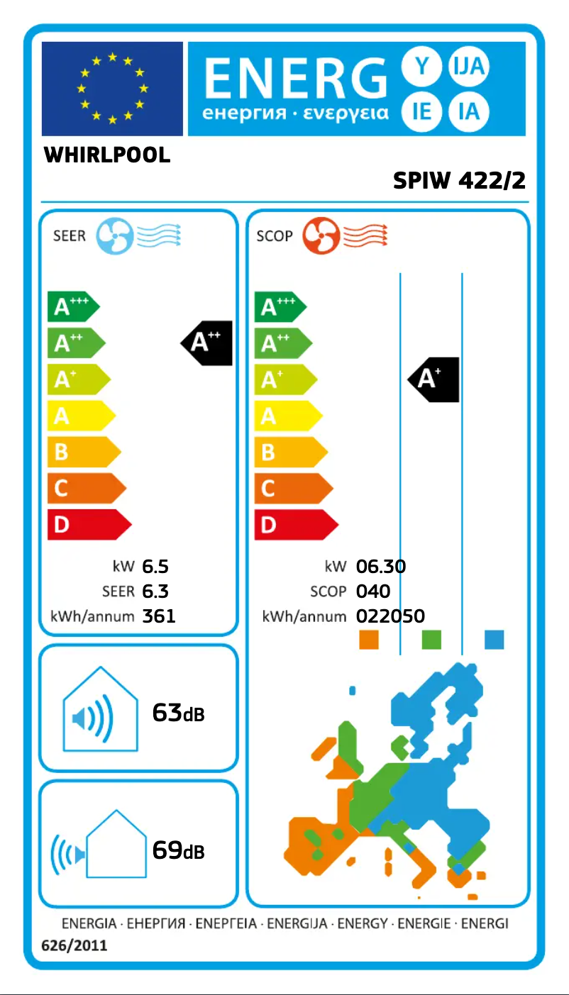 Página nº 1 - Etiqueta energética Whirlpool SPIW422/2