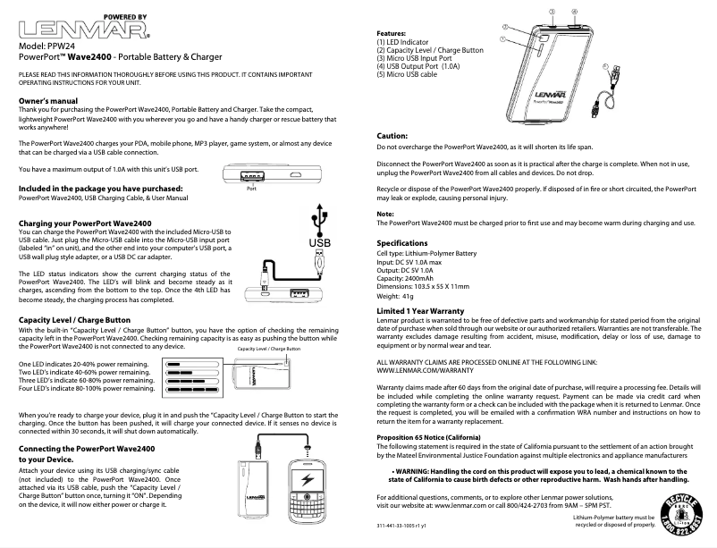 Imagen de la primera página del manual del dispositivo PowerPort Wave 2400