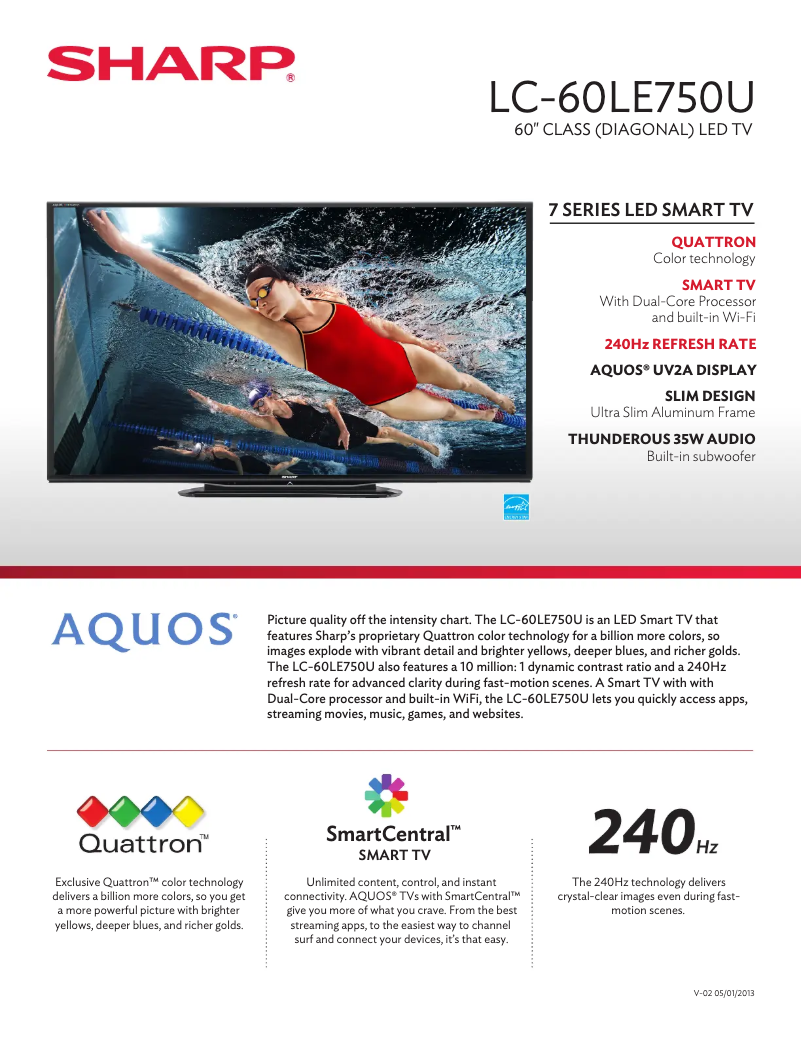 Imagen de la primera página del manual del dispositivo LC-60LE750U