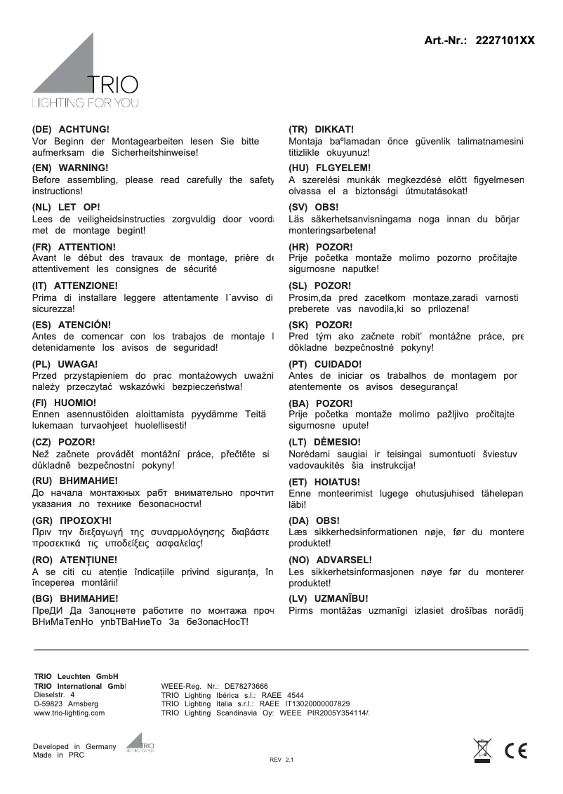 Página 1 del manual Manual de usuario Trio Lighting Gaston 222710131