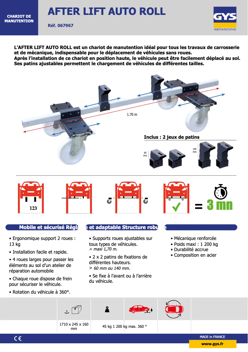 Página 1 del manual Ficha técnica GYS After Lift Auto Roll