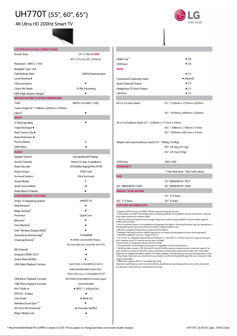 Imagen de la primera página del manual del dispositivo 65UH770T