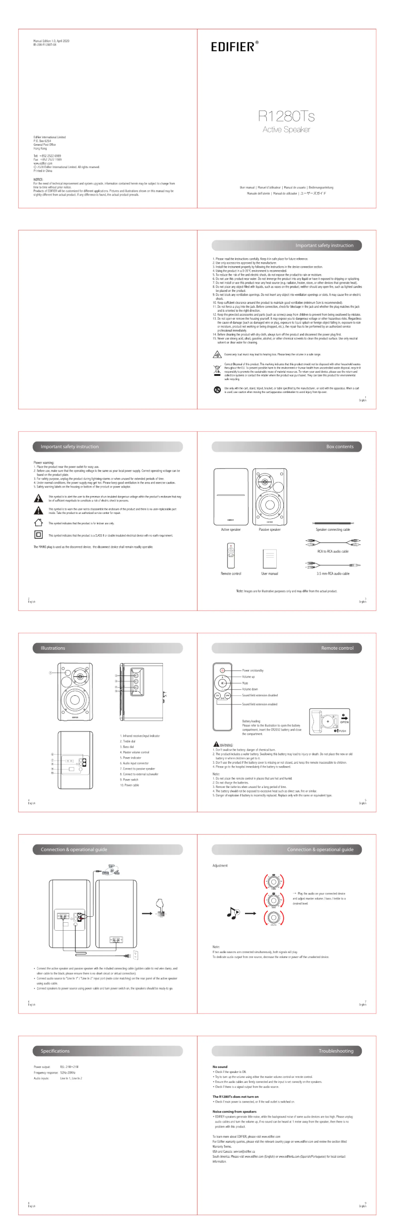Página 1 del manual Manual de usuario Edifier R1280Ts
