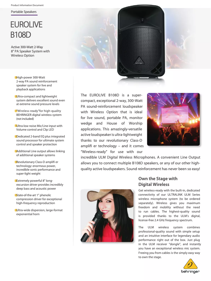 Página 1 del manual Ficha técnica Behringer Eurolive B108D