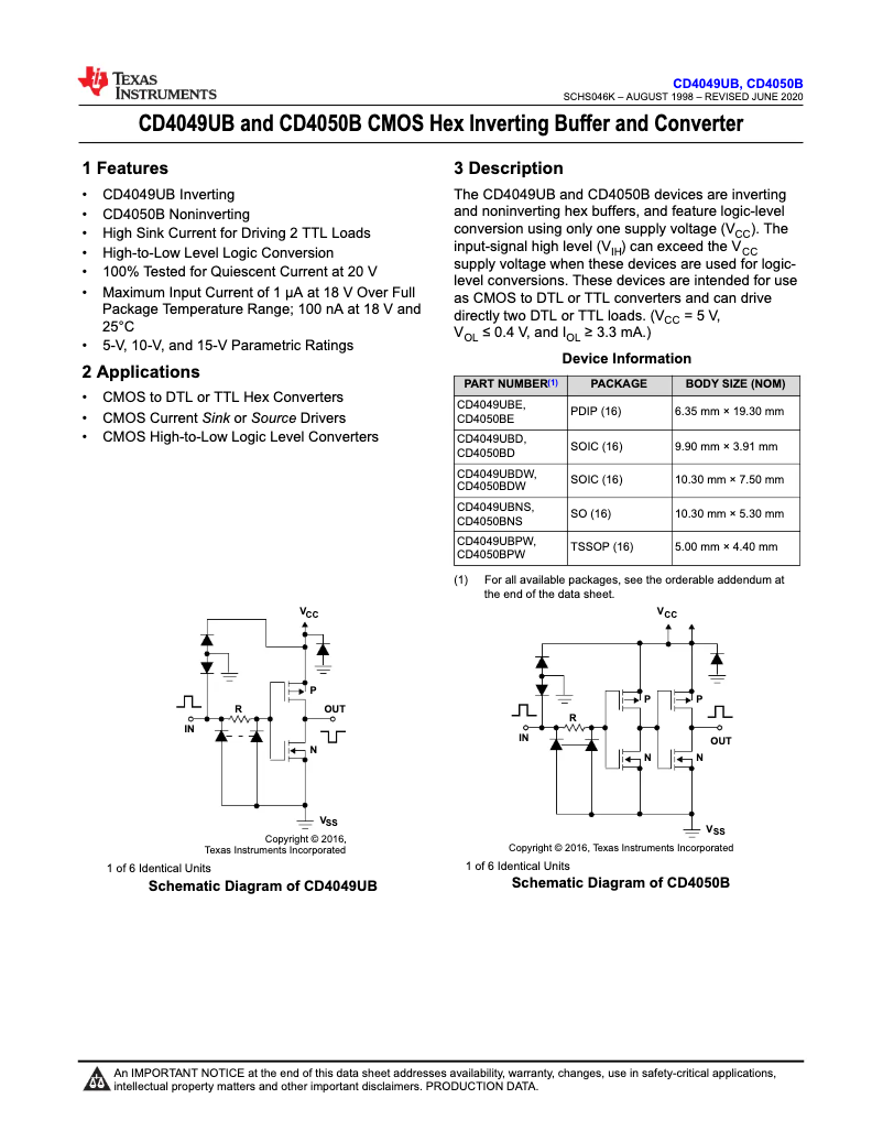 Página 1 del manual Manual de usuario Texas Instruments CD4050BPWR