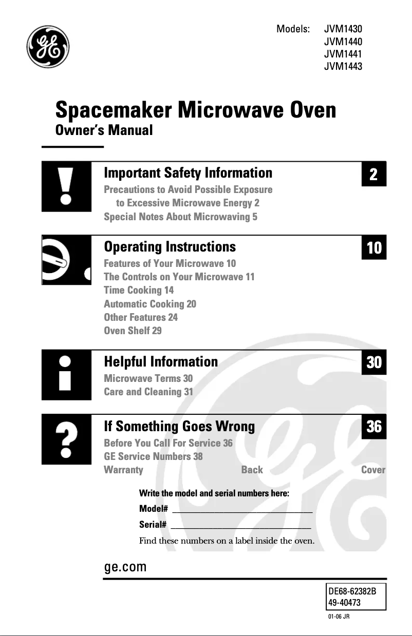 Imagen de la primera página del manual del dispositivo Spacemaker JVM1440WH