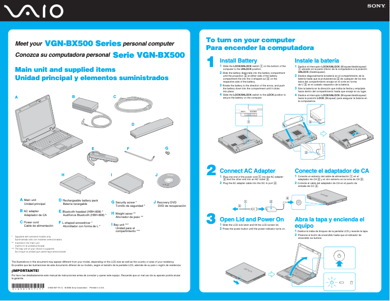 Imagen de la primera página del manual del dispositivo Vaio VGN-BX540B