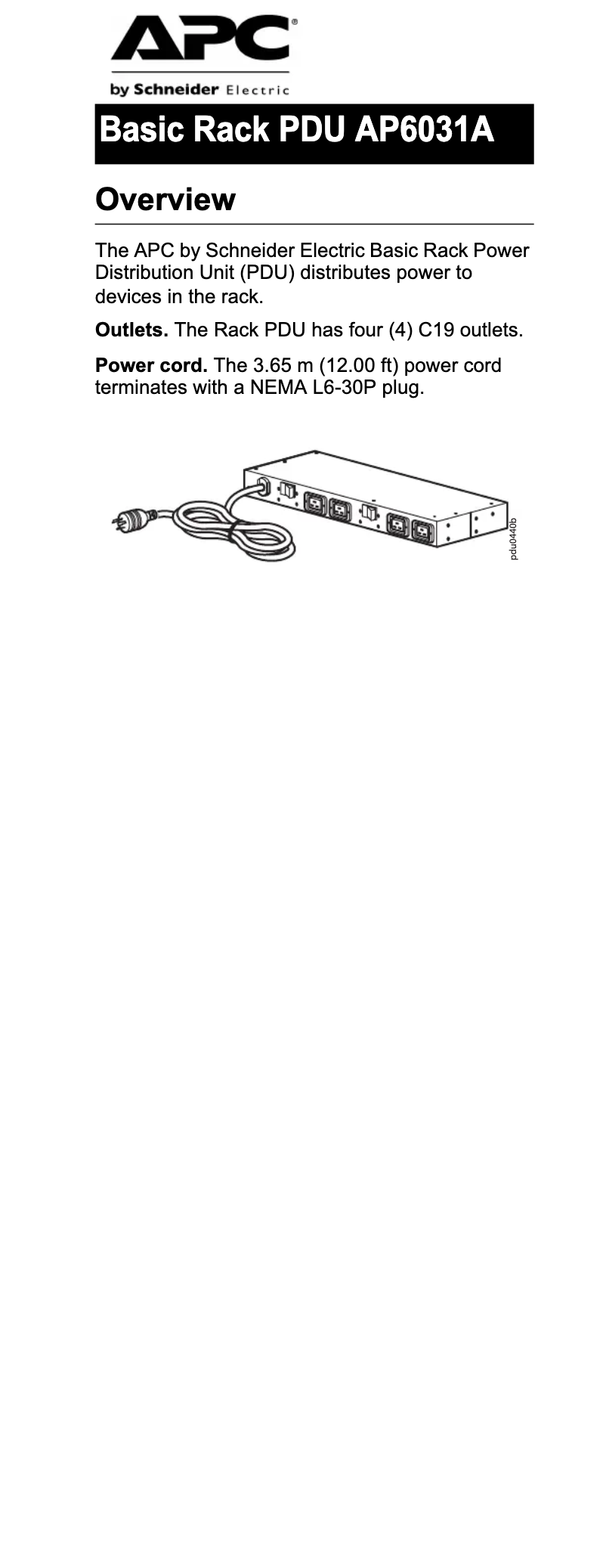 Página 1 del manual Ficha técnica APC AP6031A