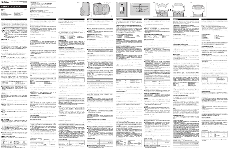 Página nº 1 - Manual de usuario Sigma Art 50mm F1.4 DG HSM