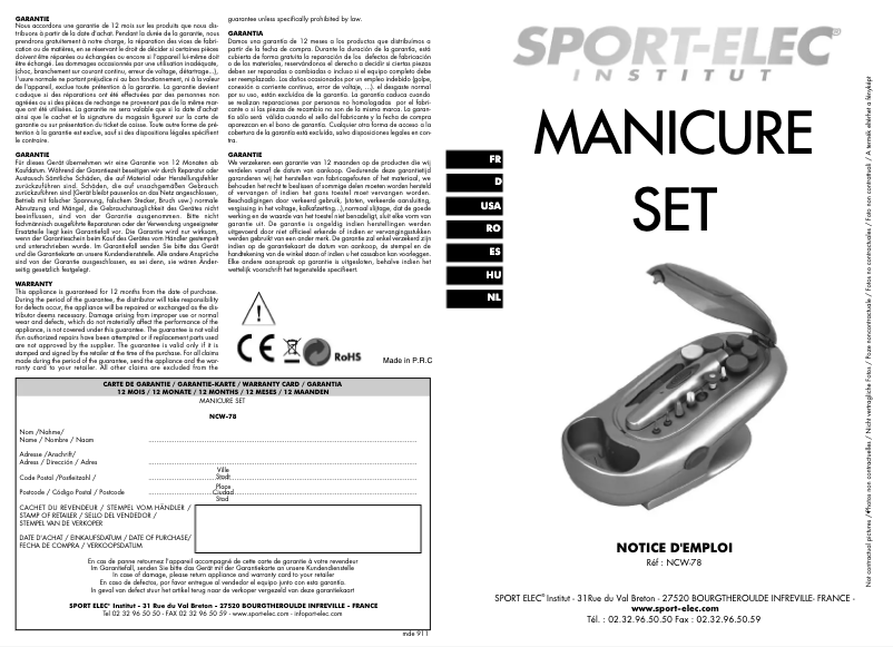 Página 1 del manual Manual de usuario Sport-Elec NCW-78