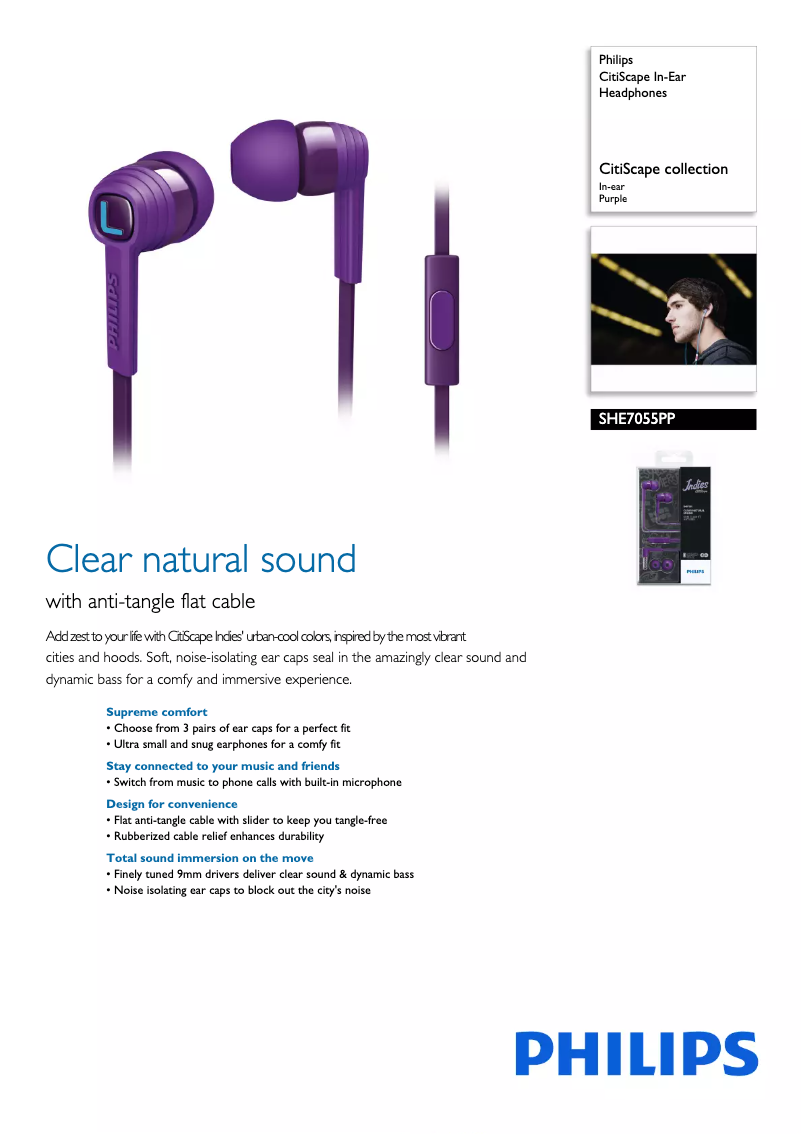 Página 1 del manual Folleto Philips SHE7055