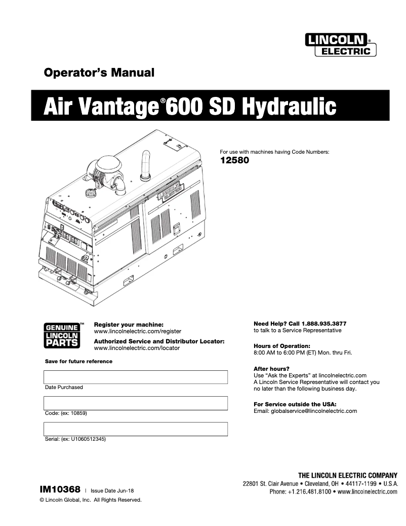 Página nº 1 - Manual de usuario Lincoln Electric Air Vantage 600 SD